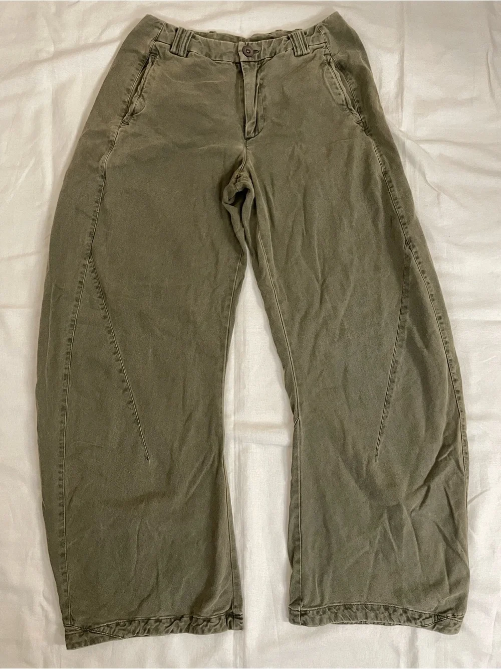Free People Olive Green Wide-Leg barrel Pants